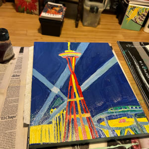 Seattle Space Needle 1962 by Janet Borders  Image: Working on Space Needle I also have a giant space needle yet to post ! It’s 2 feet by 4 feet 