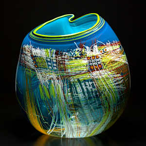 Turquoise Soft Cylinder with Lime Lip Wrap by Dale Chihuly