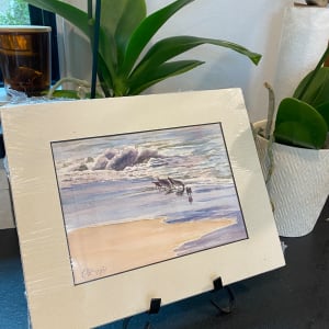 Beach Pipers  5x7 by Theresia McInnis  Image: Painting on easel 