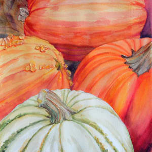 Crackled Stem Pumpkins by Theresia McInnis  Image: Harvested pupkins lined the bins at the Pike Road Farmer's market. I was mesmorized by the warty nodules on the pumpkins and the crackled stems and "belly buttons".