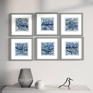Blue Play by Theresia McInnis  Image: 7x7" mounted on coordinating green neutral.  Each individual piece exudes a unique energy, yet collectively they harmoniously come together to form a breathtaking composition.