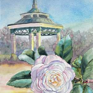Southern Serenade: Gazebo Amidst the Camellia's by Theresia McInnis