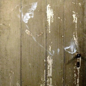 Access and Ambiguity (Door Project Installation) by Mark Gerard McKee  Image: Easter 2005, 2005, 64 ½ x 27 x 4”, Oil on door (©2023, Mark Gerard McKee)