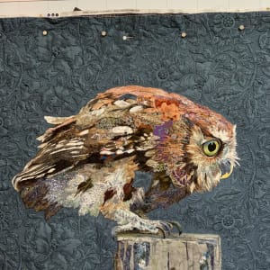 Owlet:  Eastern Screech Owl (Megascops asio) by Susan Fay Schauer Fiber Artist 