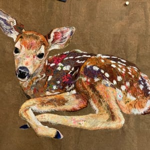 "Learning to Be II:  White-tailed deer.  (Odocoileus virginianu) by Susan Fay Schauer Fiber Artist 