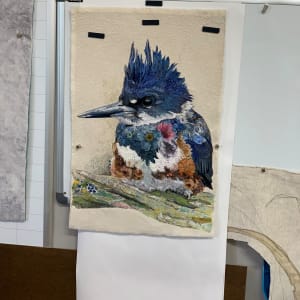 Just Chillin:  Belted Kingfisher (Megaceryle alcyon) by Susan Fay Schauer Fiber Artist 