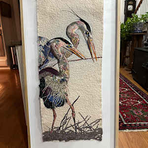 Courtship - Great Blue Herons by Susan Fay Schauer Fiber Artist 