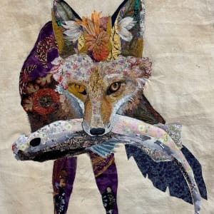 "Caught a Striper!"   Red Fox  (Vulpes vulpes)     (Original photo by Jay Fleming). by Susan Fay Schauer Fiber Artist 
