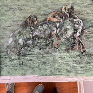 "Learning to Be"  -  Hooded Merganser ducklings. by Susan Fay Schauer Fiber Artist 