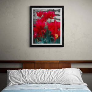 Red Tulips Against Stone Wall by Barbara Storey  Image: Red Tulips Against Stone Wall - room view