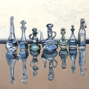 Six Ialian Oil Bottles and One Grappa by Christine Webb