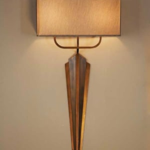 Hart Associates New Product Design - Work Experience by Bill Usher  Image: 2 Light Sconce
Approximately 16” x 6” x 10” Shade x 54” High
Natural Canvas Shade
Painted Steel