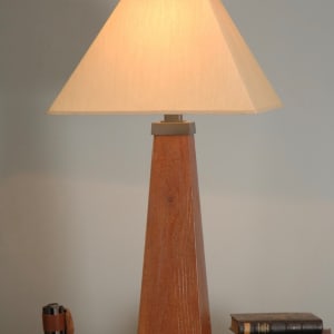 Hart Associates New Product Design - Work Experience by Bill Usher  Image: Table Lamp
Approximately 14” Square x 12” Shade x 28” OA Height
Natural Canvas Shade, Distressed and Blued Steel, Medium Pine
