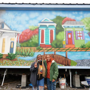 Sierra Club Mural by Young Artist Movement (YAM), Journey Allen, Kentrice Schexnayder  Image: YAM artists at mural unveiling (photo credit Patrick Niddrie)