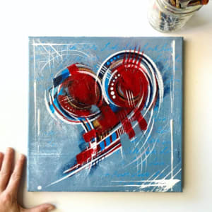 Heart Art - (Blue Background, Red Heart) by Teresa Korber