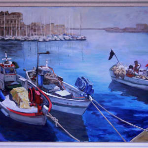 Barques al port by Herminia Reverter Santasusagna  Image: Obra amb marc.