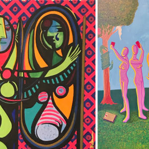 GIRL BEFORE THE MIRROR"  aka "ALL BY MY SELFIE" by Curtis Dickman  Image: My original neon colored tribute to  Picasso's "Girl Before a Mirror"