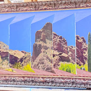 DOORWAYS TO CAMELBACK MOUNTAIN 2025 by Curtis Dickman  Image: RIGHT-SIDED PERSPECTIVE. DOORS FULLY OPEN. UNOBSTRUCTED VIEW OF CAMELBACK MOUNTAIN