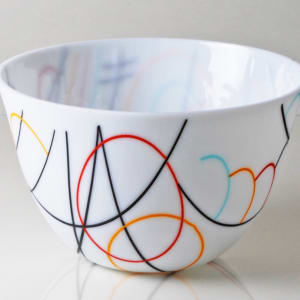 Vessel Composition 8 - Lines and Color Arcs On White by Jim Scheller