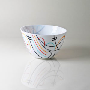 Vessel Composition 8 - Lines and Color Arcs On White by Jim Scheller 