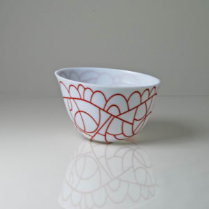 Vessel Composition 21 - Red Arcs On White by Jim Scheller 
