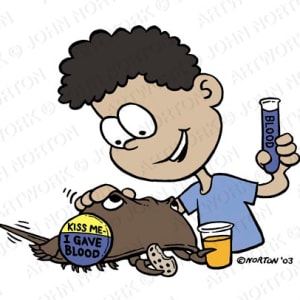Horseshoe Crab Donating Blood Cartoon by John Norton