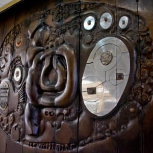 Untitled (Mahogany and metal wall sculpture by Charles Pebworth 