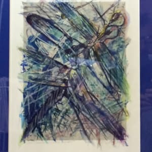 She Carries Us by Susan Detroy  Image: A uniquely created print echoing transfer, cyanotype dragonfly artworks from the "Worship of Precious" series. Dragonfly imagery offers symbolic meanings of transformation and evolution. 
