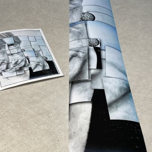 Not Built Like That by Susan Detroy  Image: A glimpse into the printing process for this piece. These are draft samples made before the final print is produced. 