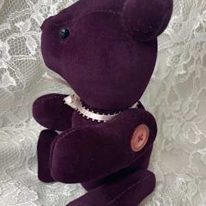 Velveteen Sachet Bear, Medium, Royal Red, Pink Bow, Jointed by Susan Detroy 