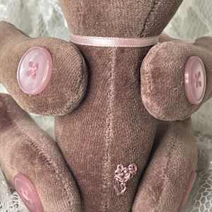 Velveteen, Sachet Bear, Mauve,  Buttons, Medium by Susan Detroy 