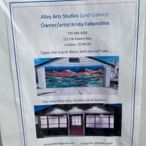 Color in The Time of COVID by Krista Falkenstine  Image: Information about the Alley Arts Studio garage doors, mural, and artist Krista Falkenstine, 2022