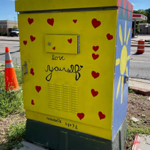 Untitled - Annabelle's Box by Annabelle  Image: "Untitled - Annabelle's Box" by Annabelle, July 2023. Image shows back/west facing side of traffic cabinet box.