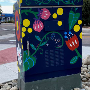 Untitled - abstract flowers by Megan Clement  Image: "Untitled - abstract flowers" by Megan Clement & friends, August 2023; back side of traffic box