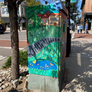Untitled - Littleton's 125th Anniversary by Sheridan High School  Image: "Untitled - Littleton's 125th Anniversary" by students from Sheridan High School art class, 2022. Shows south side of traffic cabinet.