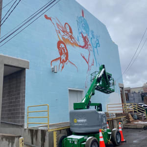 A Celebration of the Performing Arts by Michael Ortiz  Image: "A Celebration of the Performing Arts" by Michael Ortiz, 2023. Progress on mural painting, April 4, 2023.