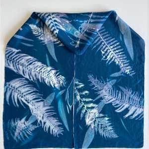 Sword and Lady Fern Cyanotype Silk Scarf by Nanette Moss 