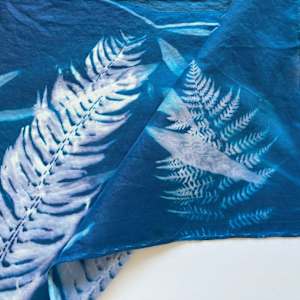 Sword and Lady Fern Cyanotype Silk Scarf by Nanette Moss 