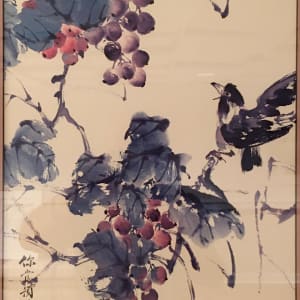Peony and Bird and Grapes and Bird (a pair) by Unidentified Chinese 