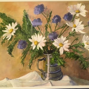 Stein with Blue Ranunculus and Daisies by M. C. Race