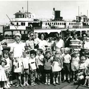 Art Outside the Box Take 2: 4th and Orange Avenue by Griffen Wong, Juniper Clark  Image: Miss Bunny’s class taking a ride on the ferry during its last day in service. August 1, 1969. Coronado Historic Association Collection. Rights reserved. 