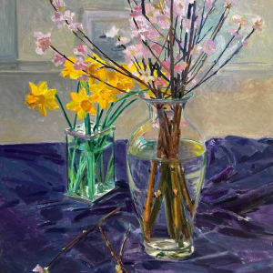 Still Life with Peach Blossoms and Daffodils by John Schmidtberger