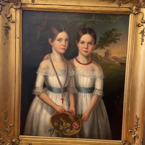 Portrait of Two Young Girls with Flower Basket by Artist Unknown 