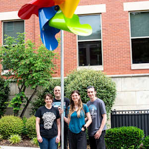 Pinwheel by Maya Sorhage  Image: Roanoke Pinwheel by Maya Sorhage. Artist on installation day.