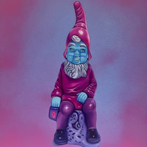 Pink + Blue Gnome on Pink + Blue by Colleen Critcher