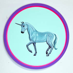Grey Unicorn on Mint Green by Colleen Critcher
