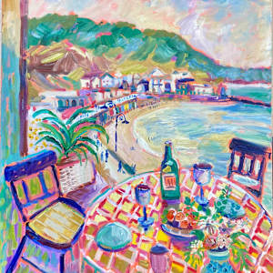Glass of Wine at Lyme Bay by Angie Porter