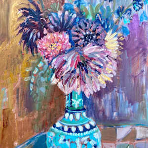 Late Summer Dahlias and Cherries by Angie Porter