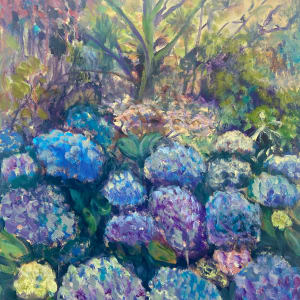 Blue Hydrangeas and Hot Sunshine by Angie Porter
