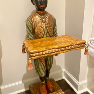 Venetian Carved Wood Polychromed Blackamoor with Pillow